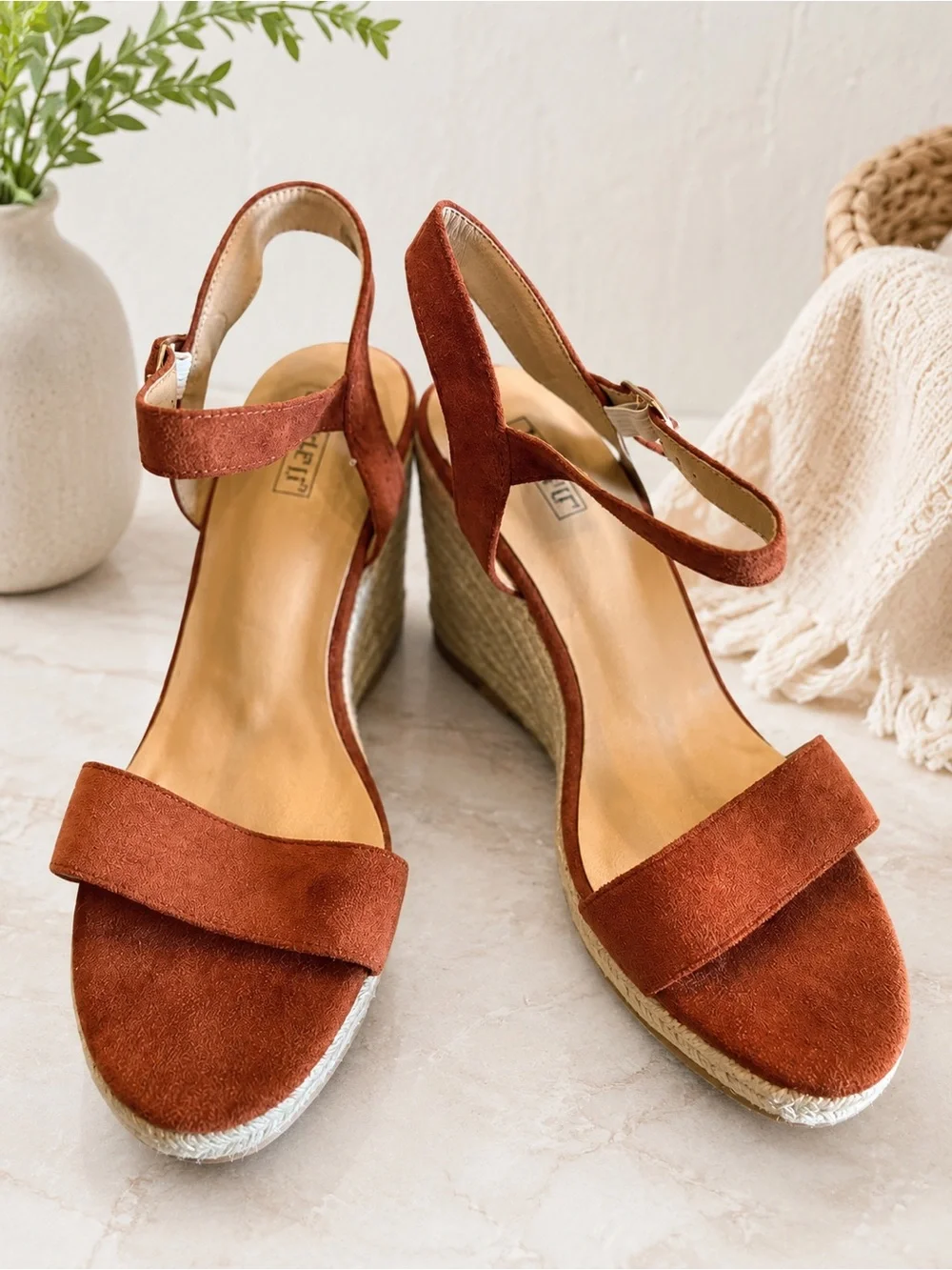 IDIFU Rust Orange Espadrille Wedge Sandals Women’s Size 9